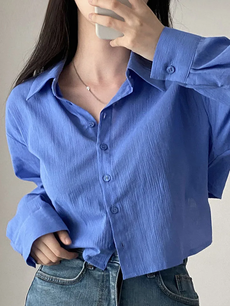Летняя женская повседневная рубашка летняя однотонная с лацканами на спине