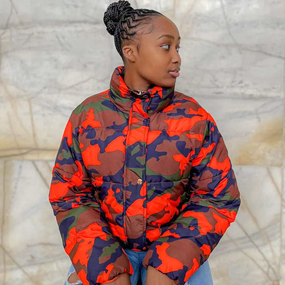 2022 New Warm Windproof Autumn and Winter Cotton Jacket Long-Sleeved Warm Camouflage High Collar Drawstring Cotton Jacket