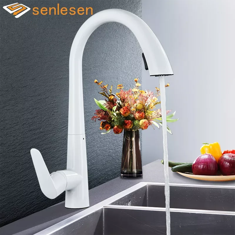 

Кухонный смеситель, белый Однорычажный кран для горячей и холодной воды, Поворот 360 градусов, две функции