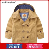 mudkingdom little boys hooded trench coats fashion double breasted solid mid length long sleeve kids windbreaker spring autumn