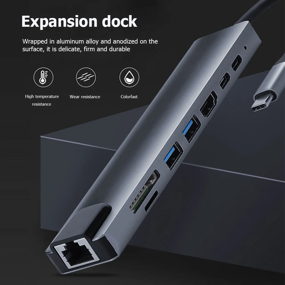 

8 in 1 USB C HUB Type C to RJ45 Lan HDMI-compatible Adapter PD Charge USB 3.0 2.0 HUB Splitter TF SD Card-reader Docking Station
