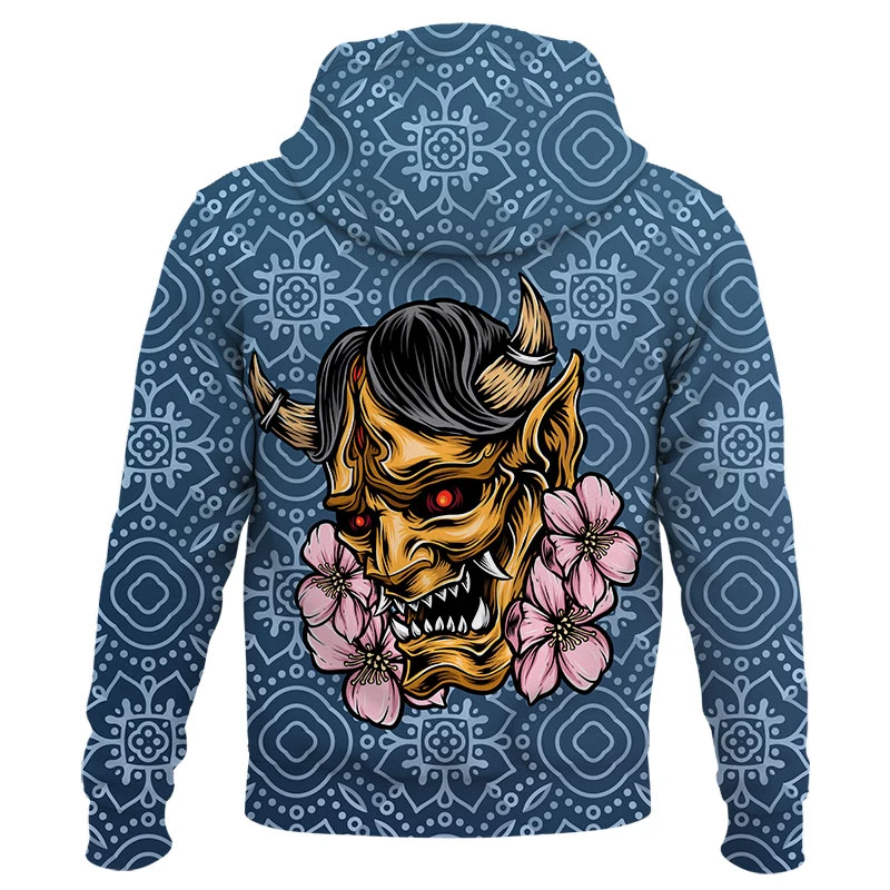 Толстовка с 3d-рисунком японского самурайского черепа для мужчин и женщин весны