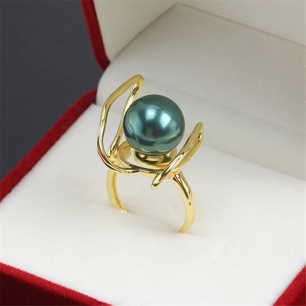 

Domestic 14k gold plated colour preserving irregular shaped ring zircon pearl empty holder adjustable DIY accessory women