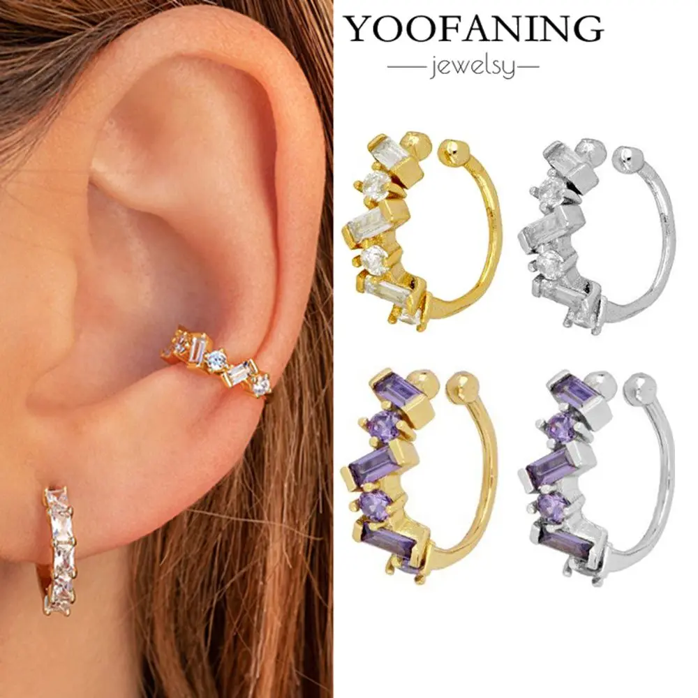 Фото YOOFANING 1 шт. Модные круглые серьги-клипсы с фианитами для женщин, из стерлингового серебра 925 пробы, без прокола, с белыми кристаллами, украшение на ухо №1
