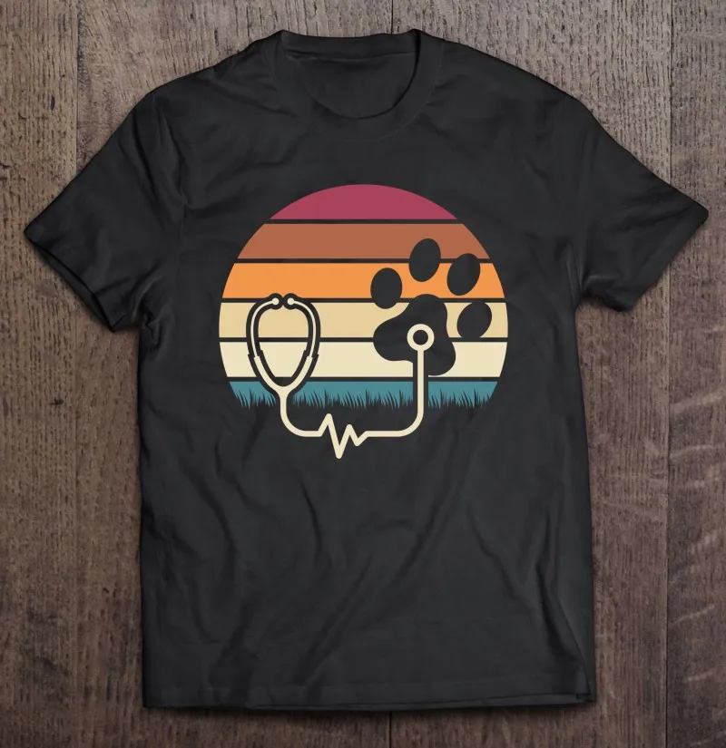 

Забавная Ретро футболка ветеринарного техника в виде лапы стетоскопа ветеринарной техники Мужская футболка большого размера футболка оде...