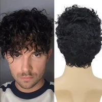 gnimegil curly wig black short hair with bangs jet jack wig man guy toupee male costume wigs brazilian men cosplay cosplay wig