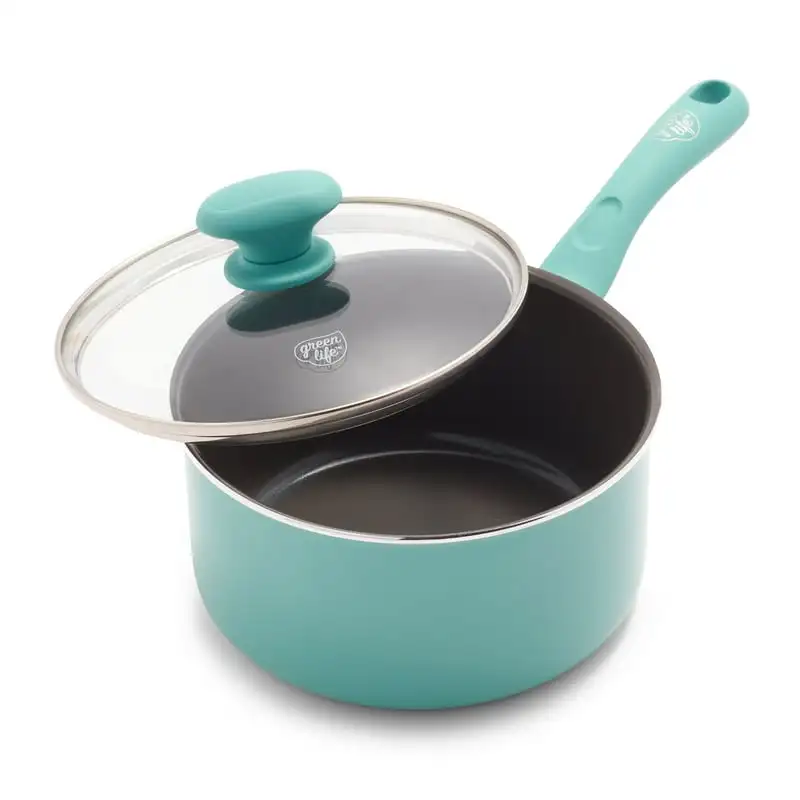 

Ceramic Non-stick 2.5 Qt. Saucepan, Turquoise Aluminium pan in square cake pan Air fryer silicone Cooling rack Round cake pan f