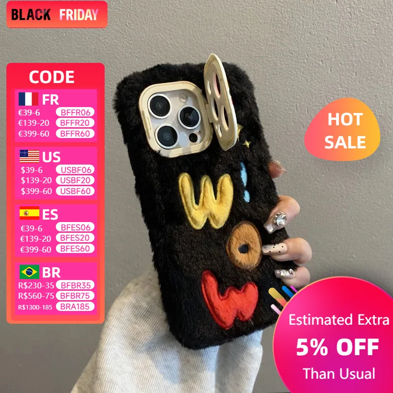 Плюшевый чехол Wow в стиле минимализм для iPhone 13 iPhone14plus12 креативный женский 15promax