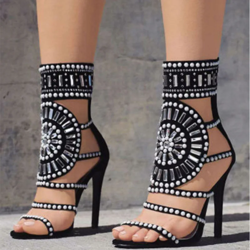 

2022 Rhinestone Gladiator Crystal Women Sandals Sexy Women Thin Heels Pumps Party Shoes For Women Size 35-42