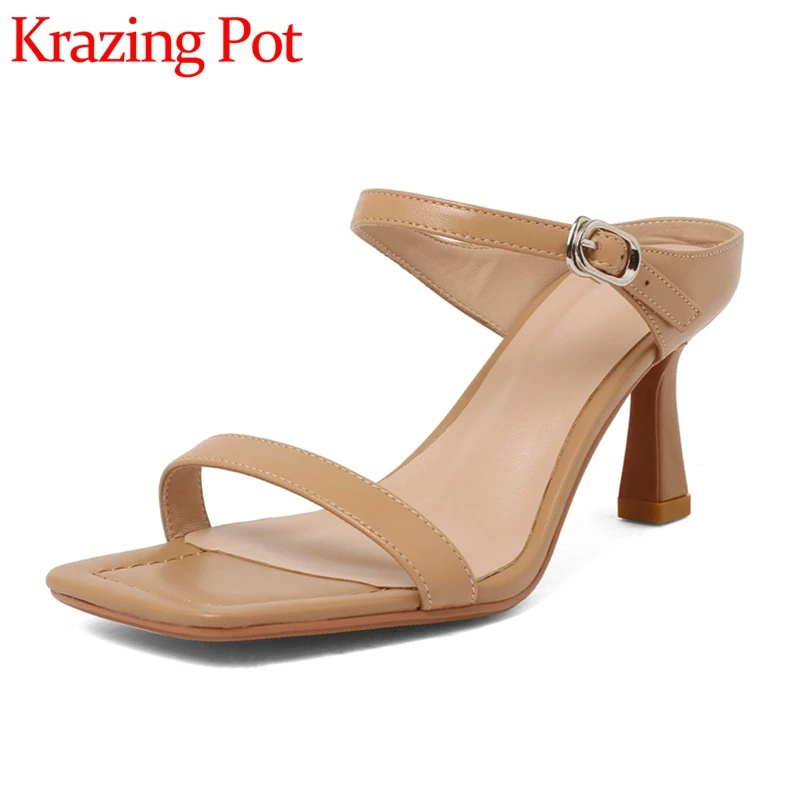 

Босоножки Krazing Pot женские из спилка и овечьей кожи, Босоножки с открытым носком, на высоком каблуке, в европейском стиле, с пряжкой, украшения для улицы, L25