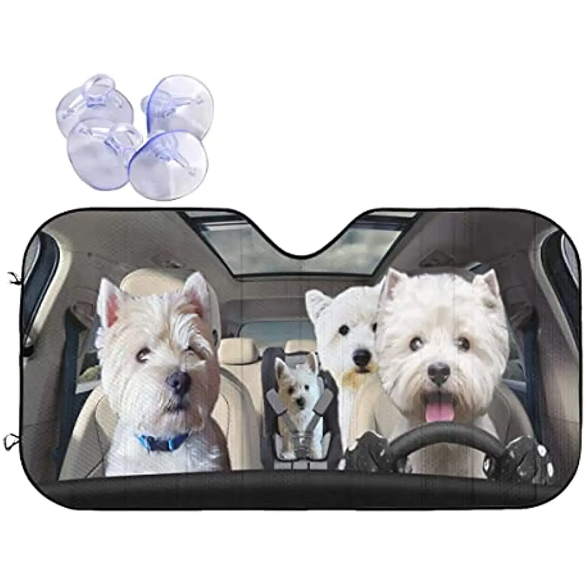 

Windshield Sun Shade Four Westies Family Car Sunscreen Shade Highly Durable,Heat Protection Protects Your Car Interior 55x30in f