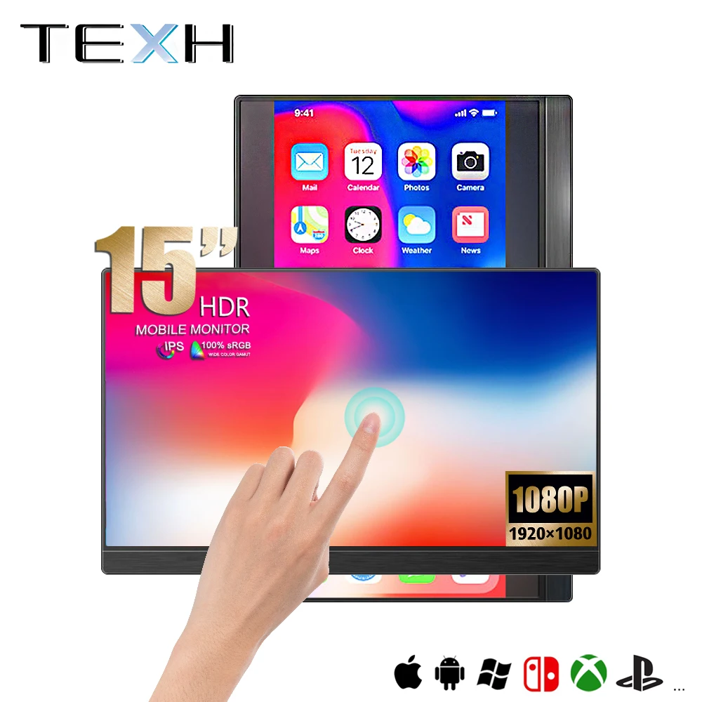 Портативный монитор для iPhone Huawei Switch PS5/4 Raspberry Pi сенсорный экран 15 дюймов геймеров
