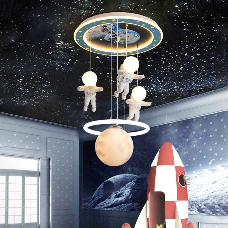 Светодиодная люстра в виде астронавта и Луны потолочный светильник с