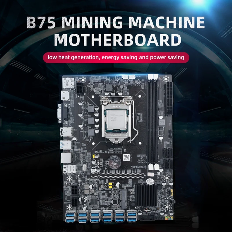 B75 12 Card BTC Mining Motherboard+G530/G1630 CPU+Cooling Fan+128G SSD+Switch Cable+Baffle 12XUSB3.0 LGA1155 DDR3 MSATA