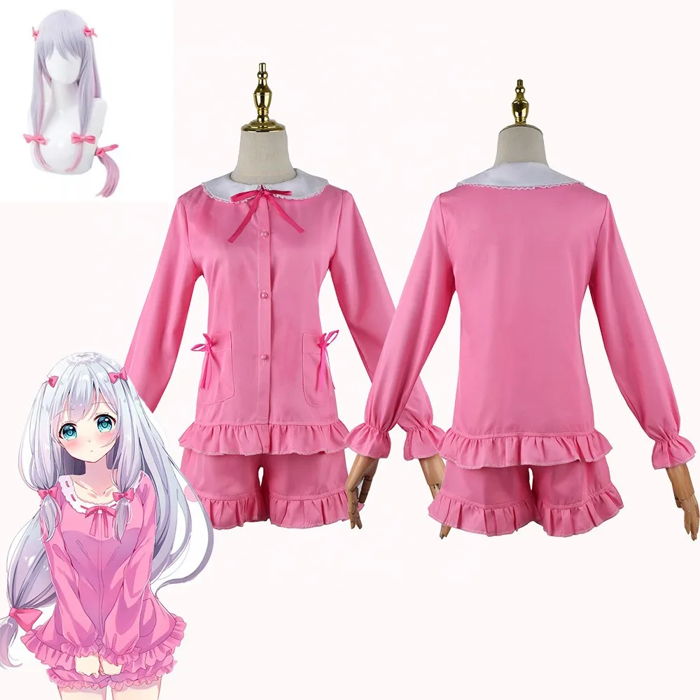 

Anime Character Izumi Sagiri Cosplay Clothing Summer Women Pajamas Cute Girl Pink Long-sleeved Shorts Wig Suit Pajamas Party