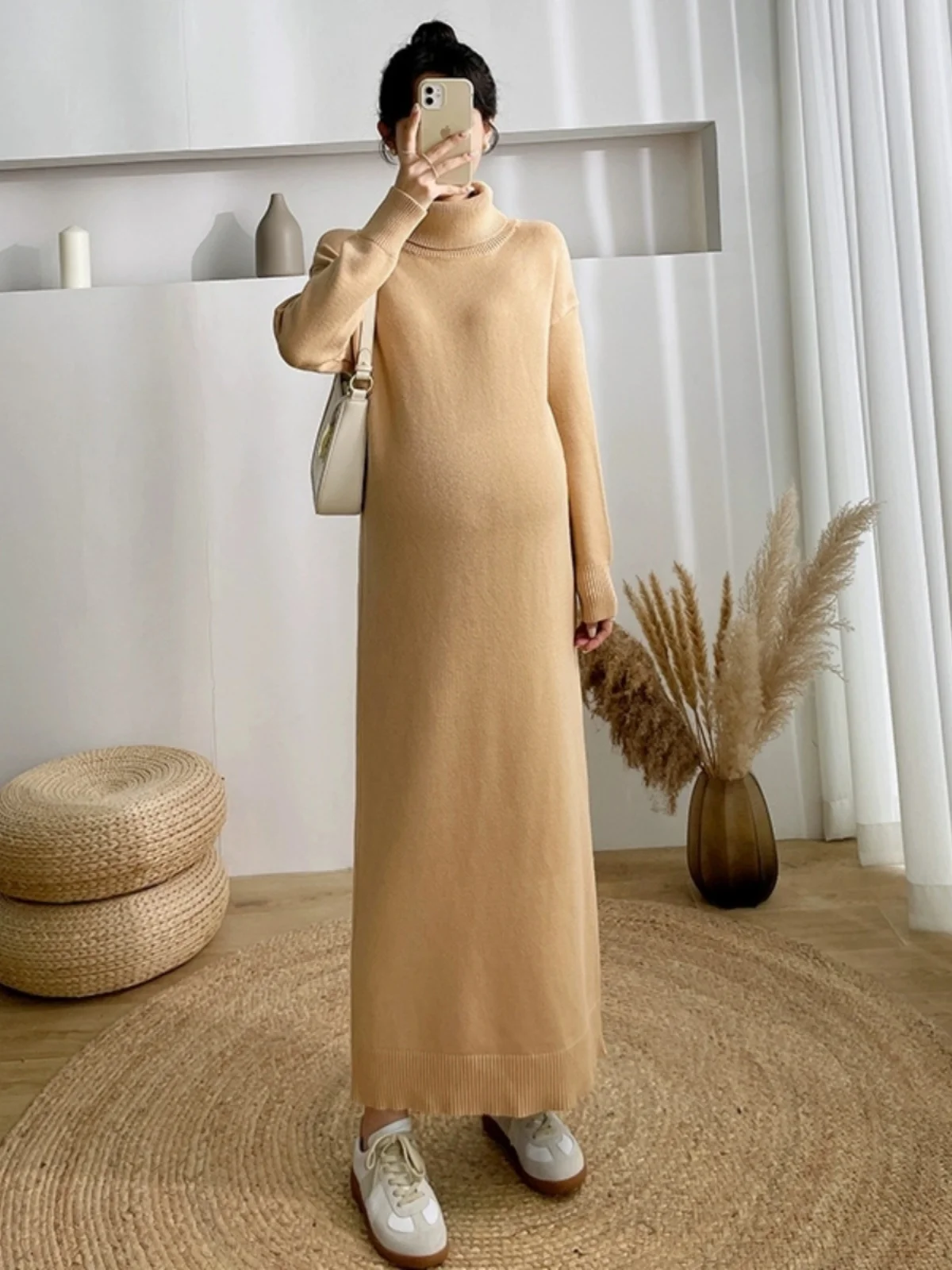 Женская водолазка больших размеров вязаная юбка с длинными рукавами осень-зима