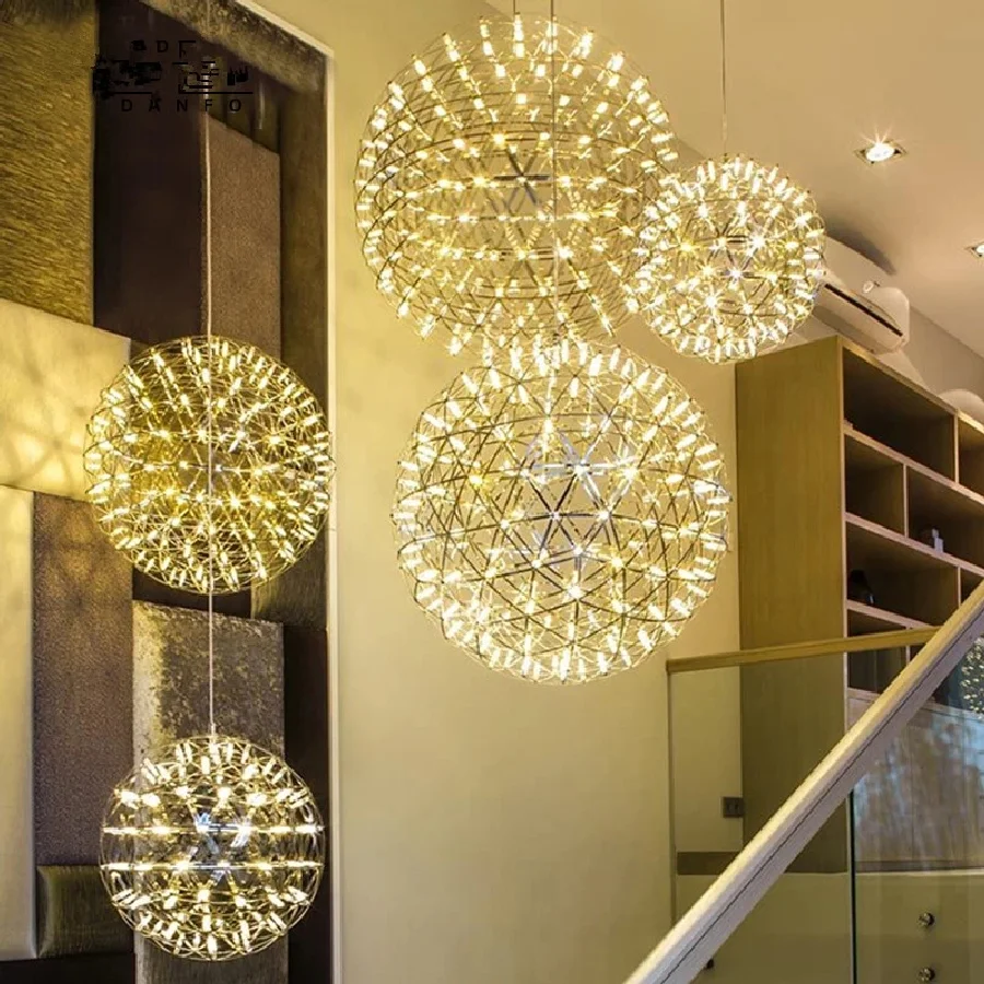 

Современный подвесной светодиодный светильник в стиле лофт с искровым шариком, подвесные светильники в форме фейерверка с шариком из нержа...