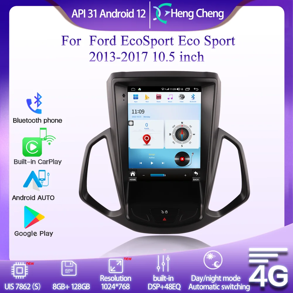 

10,5 дюймов для Ford EcoSport Eco Sport 2013-2018 умный мультимедийный видеоплеер Радио GPS CarPlay 4G Android 12 навигация