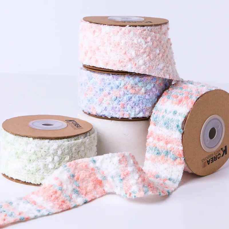 4cm Tweed Pompom Ball Plush Ribbon Dots DIY Hair Bows Christmas Accessories Corsage Cloth Collar Embroidery Material Soft Trim