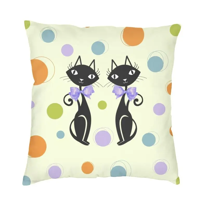 Vintage Mid Century Kitten Pattern Cushion Covers 40x40cm Black Cat Throw Pillow Case for Sofa Car Pillowcase Living Room Decor