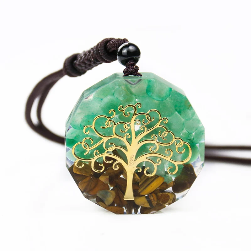 

Orgone Energy Reiki Fortune Tree of Life Tiger Eye Stone Aventurine Semi-precious Stones Pendant Necklace Chakra Healing Jewelry