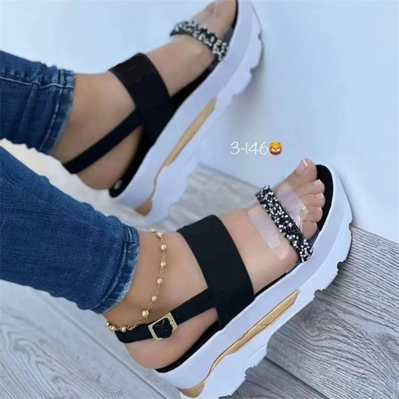 Platform Women Sandals Summer High-heeled Buckle Strap Ladies Sandals Peep Toe Slippers 2023 Newly Beach Shoes for Women Wedges