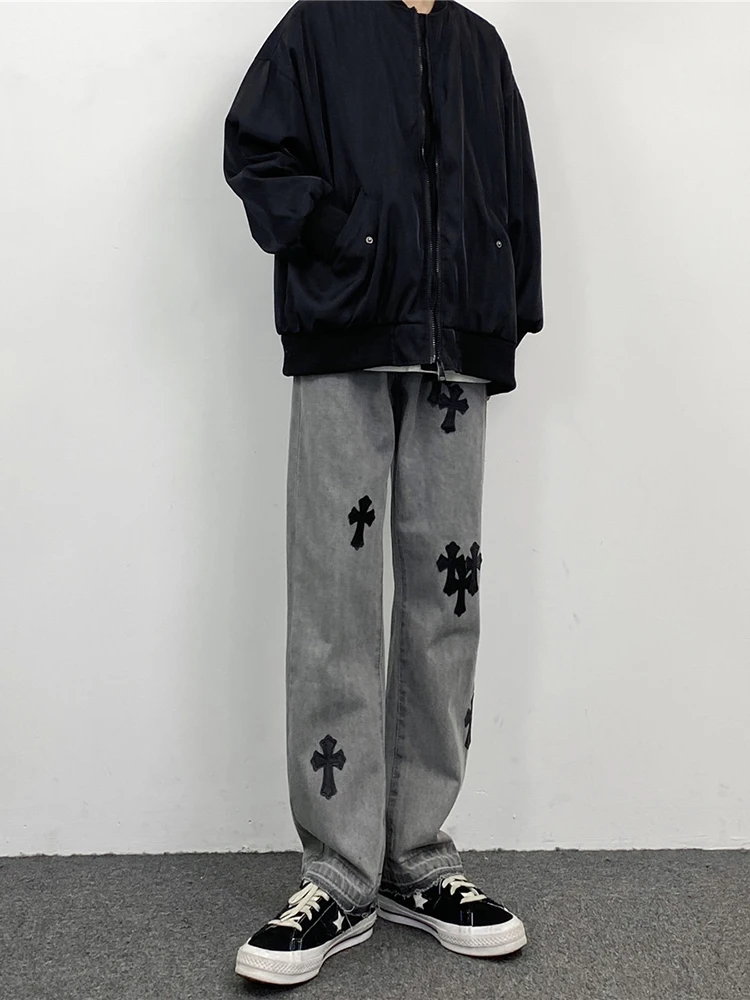 Four Seasons Men's Jeans Ins American Embroidery Straight Loose Casual Jeans Men's and Women's Trousers Y2k Pants Ins Hot Sale