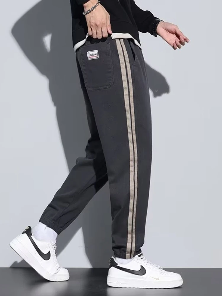 Повседневные брюки мужские повседневные прямые с ремешками на щиколотке весна