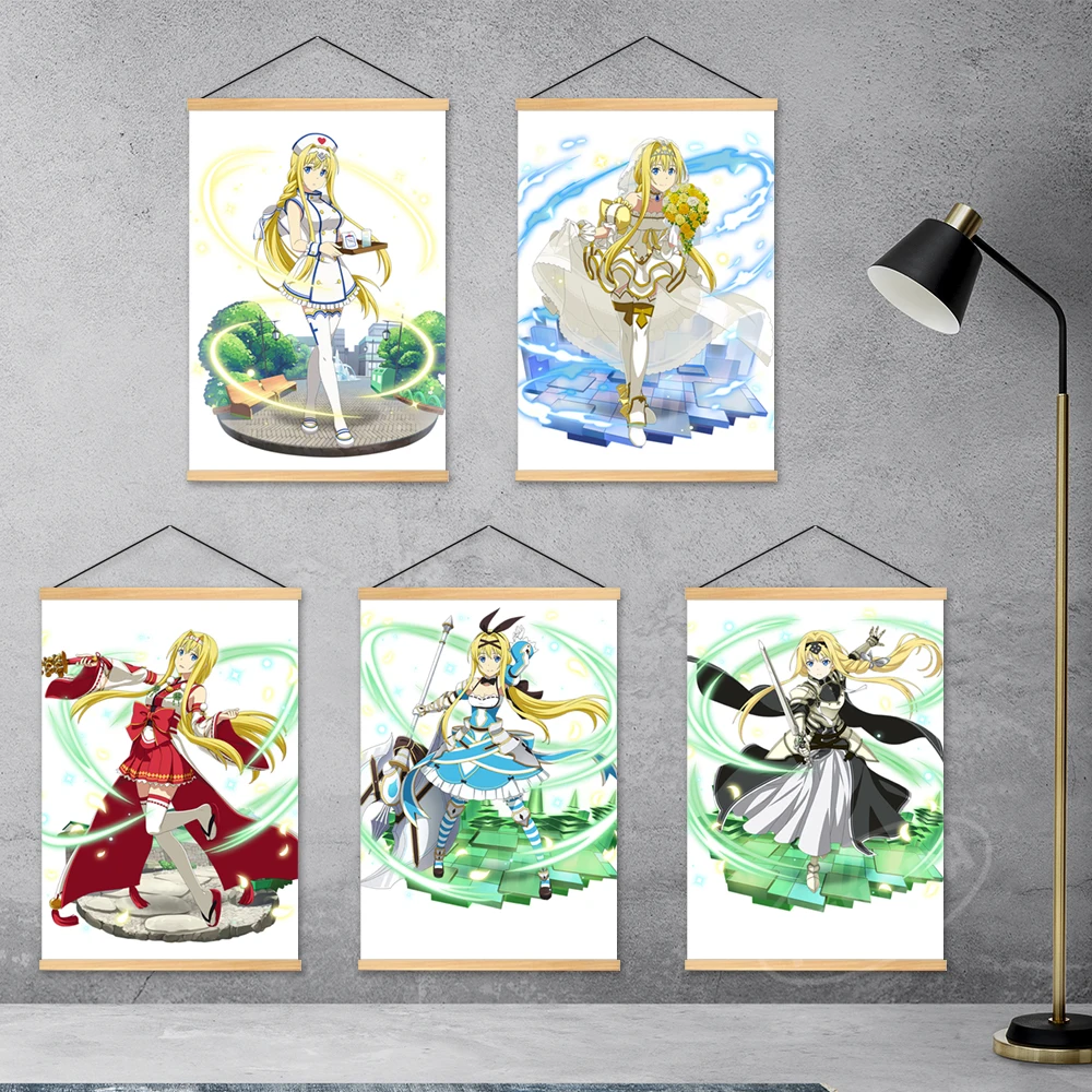 

Prints Wooden Hanging Sword Art Online Canvas Anime Home Decor Poster Alice Synthesis Thirty Wall Art Painting Modular Pictures