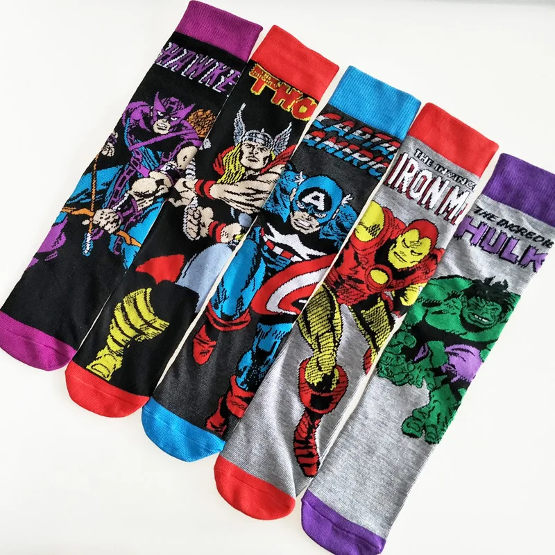

Disney Marvel Hulk Captain America Men's Socks Boy Hero Cartoon Character Pattern Street Sports Skateboard Fashion Casual Cool