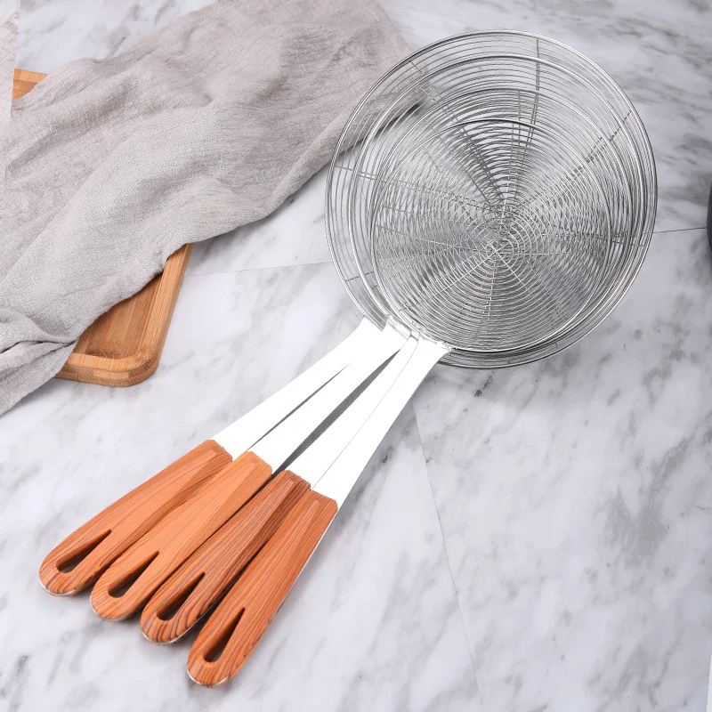 

Wood Grain Handle Large Colander Oil Drain Skimmer Stainless Steel French Fries Sieve Spoon for Home Kitchen Accessories Gadgets
