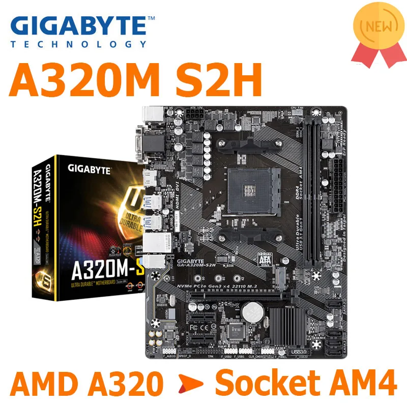 

Socket AM4 Gigabyte A320M S2H Motherboard AMD Ryzen 2DDR4 DIMM 32GB A320 Mainboard AM4 M.2 SATAlll Micro ATX PCI-E 3.0 NEW