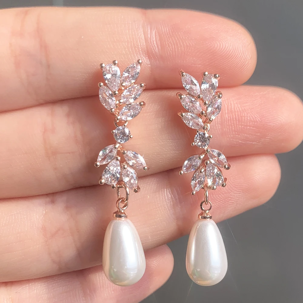 

CANPEL Luxury Bridal Wedding Pearl Earrings for Women AAA CZ Stone Aesthetic Female Dangle Earrings Party Trendy Jewelry