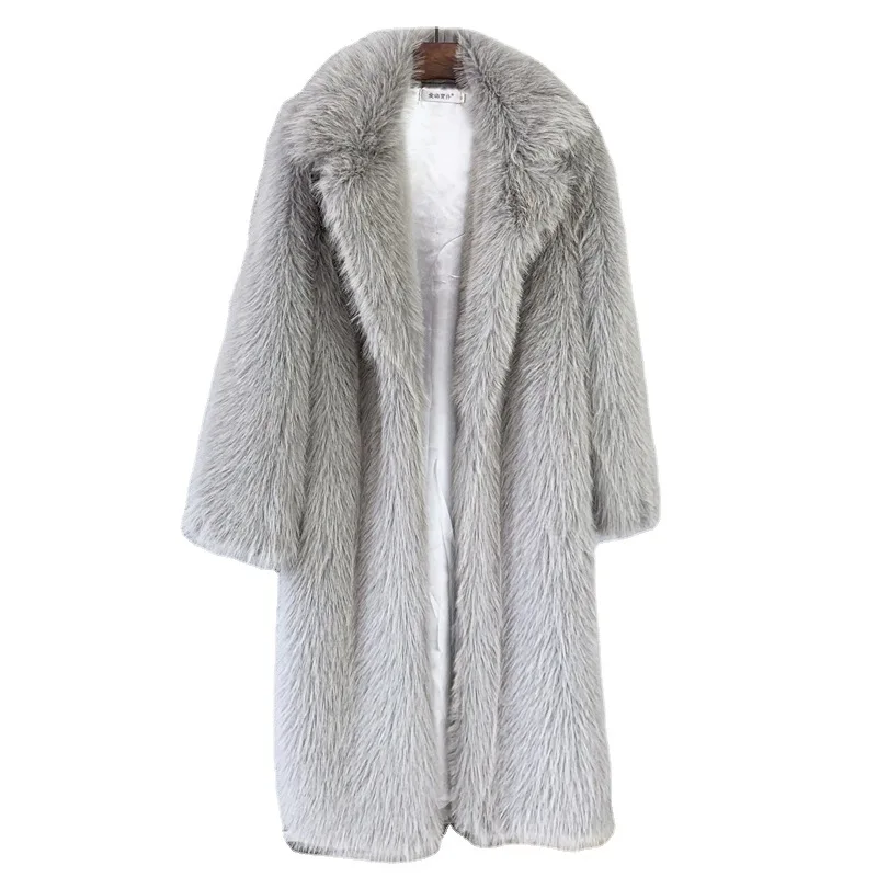 2022 European and American Autumn Winter Women's Long Toca Suit Collar Coat Faux fur imitation fur coat