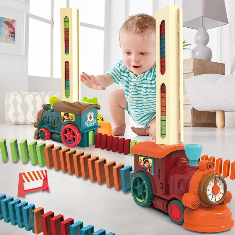 

Kids Automatic Laying Domino Train Dominoes Blocks Game Domino Stacking Toy Train Car Set Stacker Game Brick Blocks Train