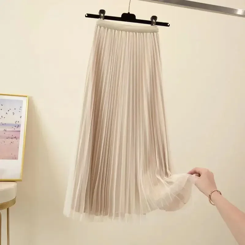 Комплект из длинного пальто и сетчатой юбки на осень-зиму 6 однотонных цветов