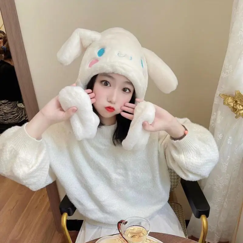 

Cinnamoroll Kawaii Anime Sanrio Hat Cartoon Cute Sweet Ears Can Move Plush Scarf One Set of Two Best Christmas Gifts