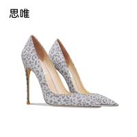 pointed toe thin heel shallow sexy leopard pumps women genuine leather thin high heels fashionable and simple shoes for women