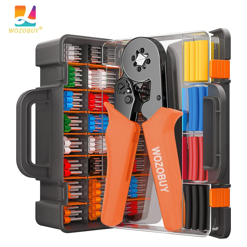 

WOZOBUY Tubular Terminal Crimping Tool Kit Crimping Pliers HSC8 6-4A/6-6A 0.25-10(6)mm² Electrician Wire Ferrule Clamp(Orange)