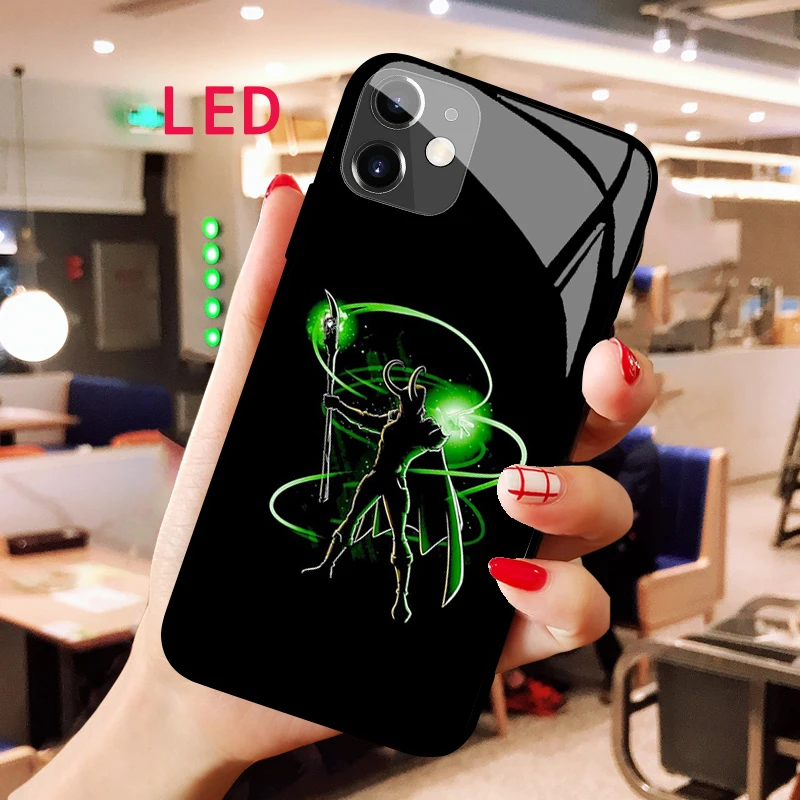 

Loki Luminous Tempered Glass phone case For Apple iphone 12 11 Pro Max XS mini Acoustic Control Protect LED Backlight cover