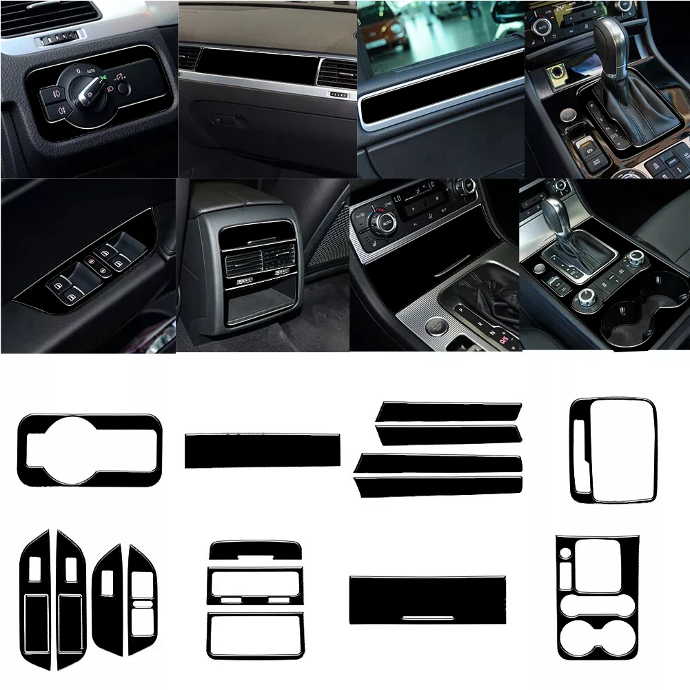 

18 шт./компл. для Volkswagen Touareg 7P 2011-2018, внутренние наклейки, подъем окна автомобиля, панель переключения передач, отделка, декоративные аксессуары