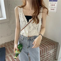 camisole women summer design knitted hollow out cropped pure simple ulzzang aesthetic basic top all match ladies vintage elegant