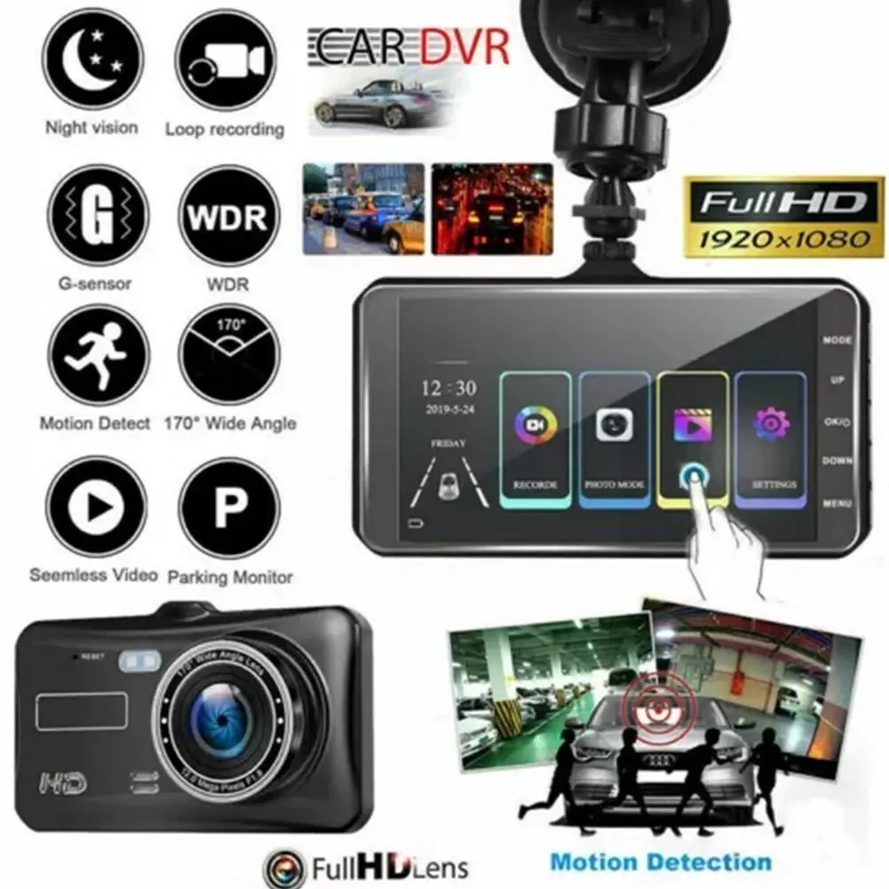 

4 Inch Ips Screen Car Dvr Driving Recorder Dash Camera 1080p Rear Full Sensor Parking View G Front Monitoring T7b8