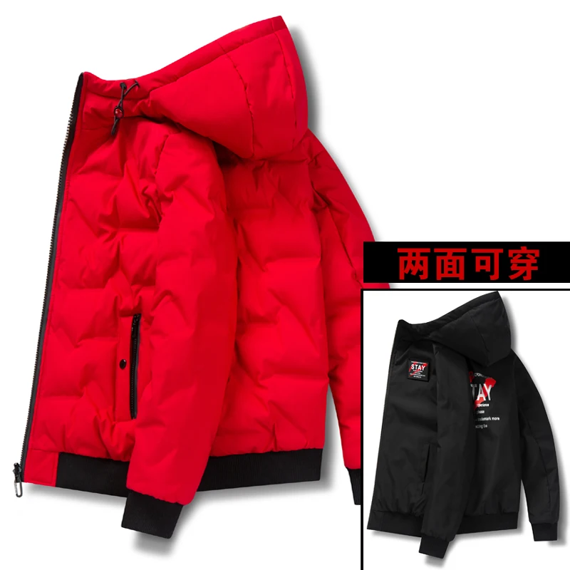 Winter mens down jacket two sides gloosy black and red color wear 90% white duck down down jacket casual fashion high quality