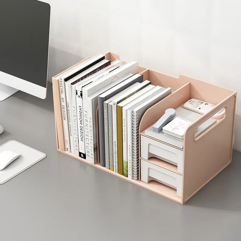 

NEW 2022.PP Plastic Book Holder Bookends with Two Drawers Students Desk Magazine File Holder Organizer Office Book Support