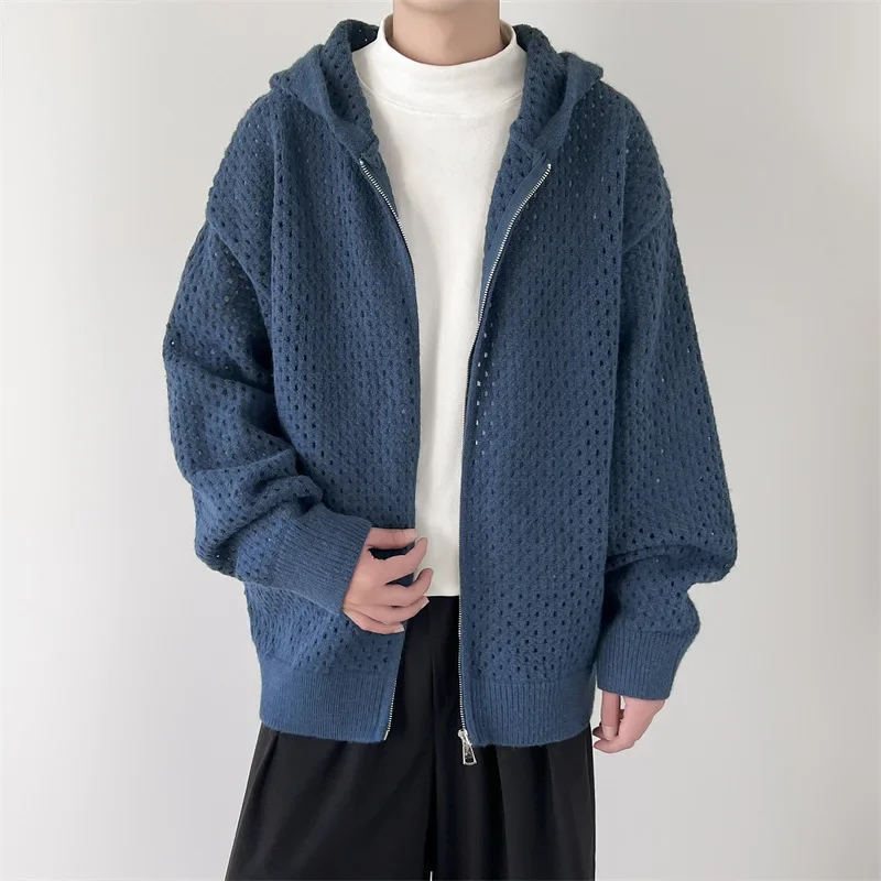 Hooded Knitted Cardigan Men's Spring Autumn Loose-Fit Casual Clean-Fit Design Sensibility Outerwear Woolen Garment