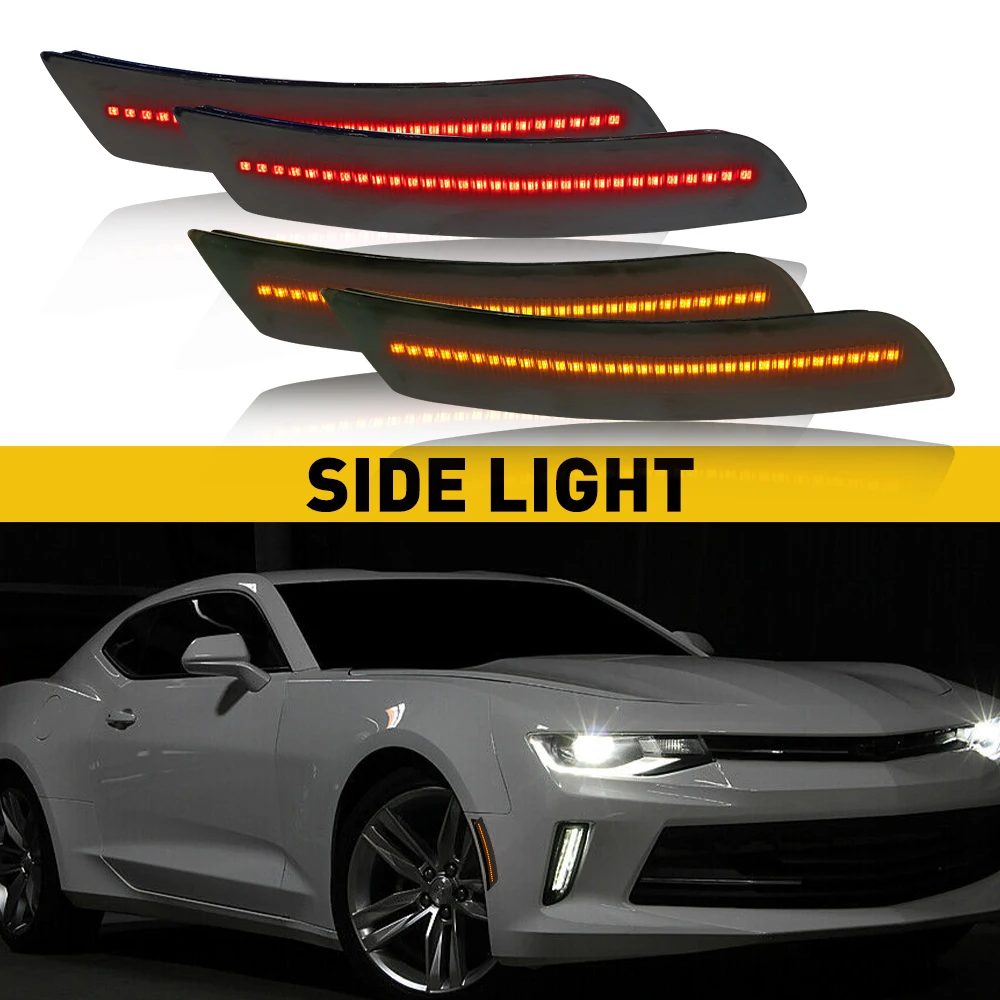 4Pcs LED Side Marker Lights For Chevrolet Camaro LS LT SS 2016 2017 2018 2019 2020 2021 Amber Red Smoked Lens Front Rear LED