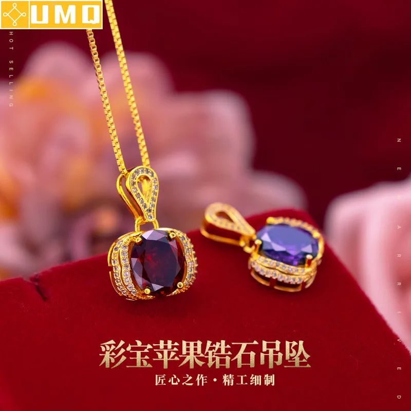 

Retro Necklace 18k Gold Jewelry Oval Shaped Ruby Gemstone Choker Pendant Accessories for Women Wedding Engagement Party