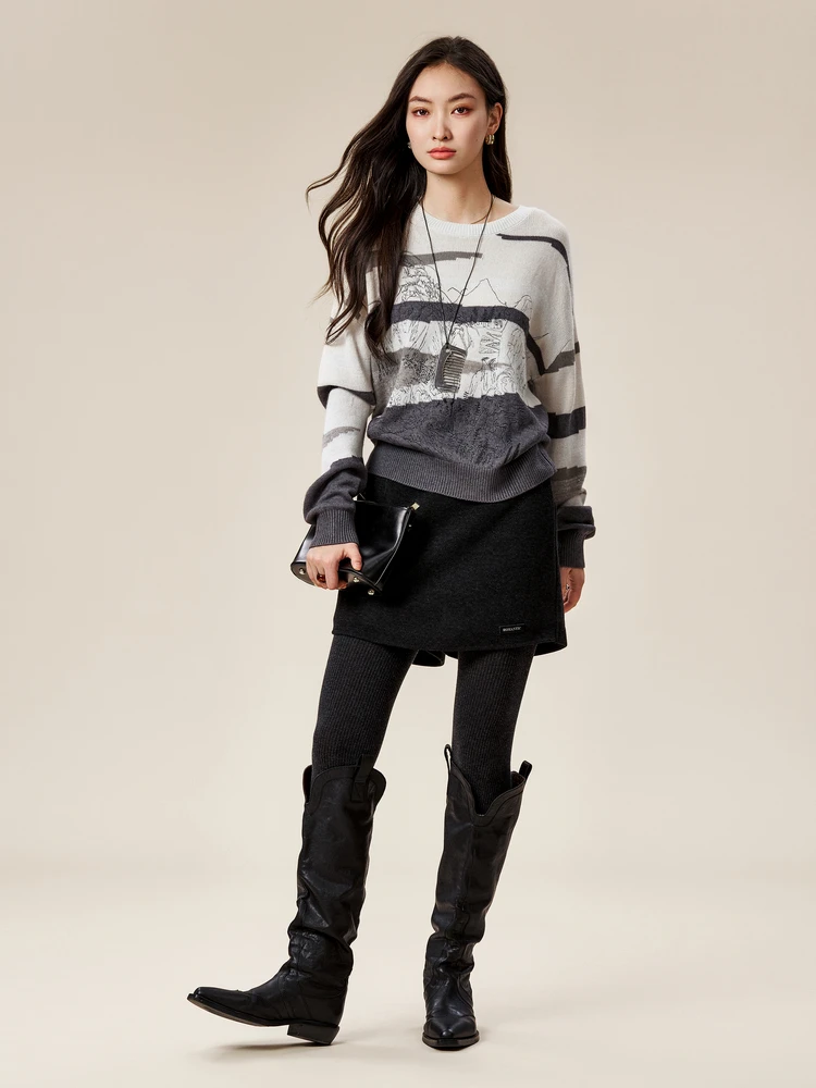 XG Snow Song вышитый цветной дизайн шерстяной свитер 2024 новый зимний свободный