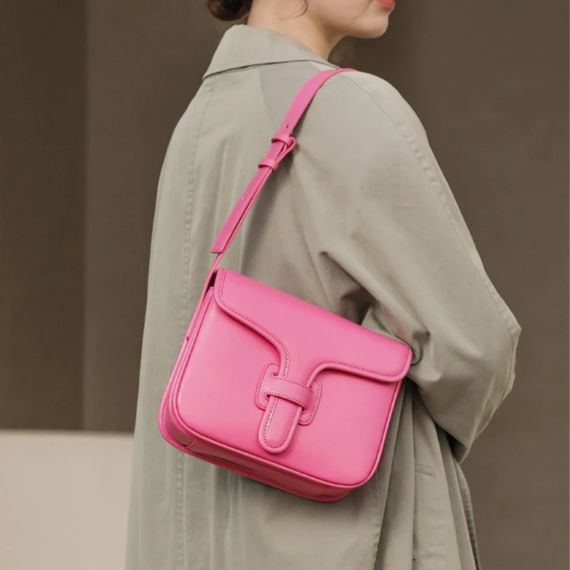 Women's Underarm Small Square Bag Genuine Leather One Shoulder Bag Female Fashion Handbag Commuter Crossbody Bag Tofu Bag 2023